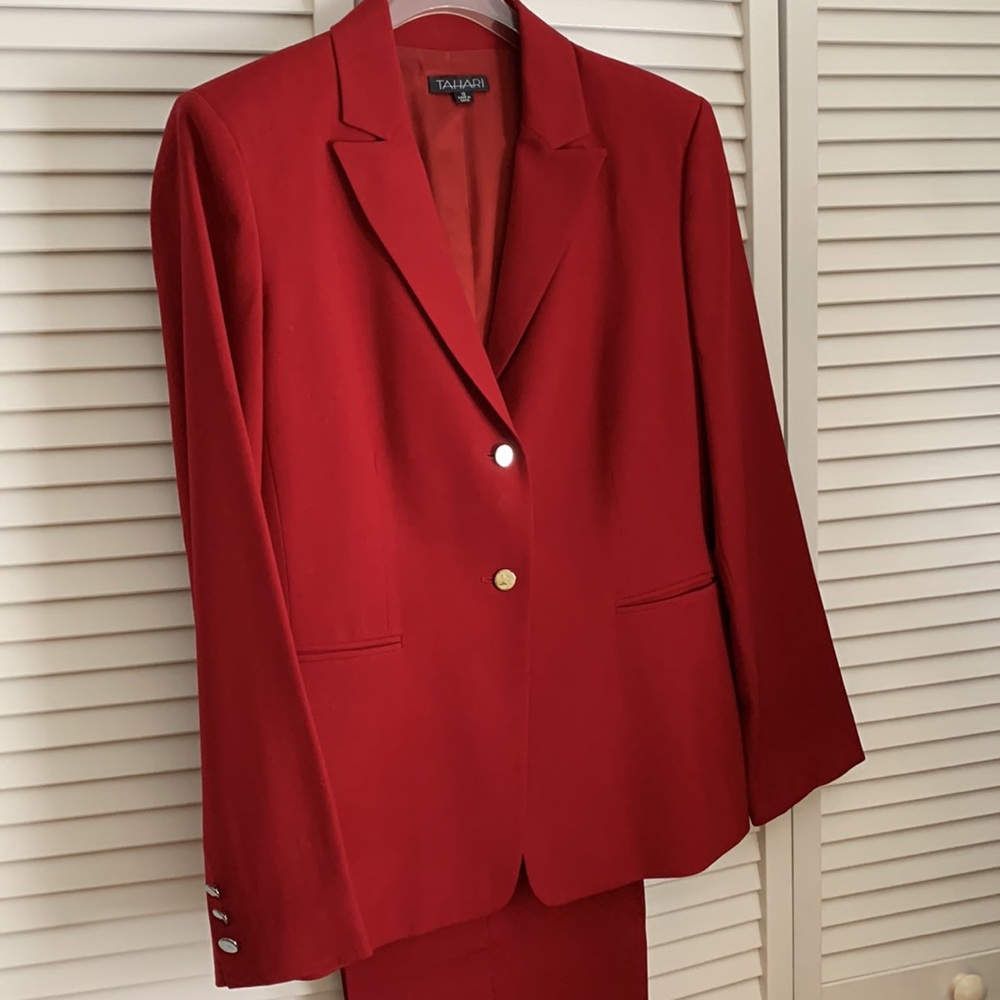 Tahari pant suit size 10 deep red